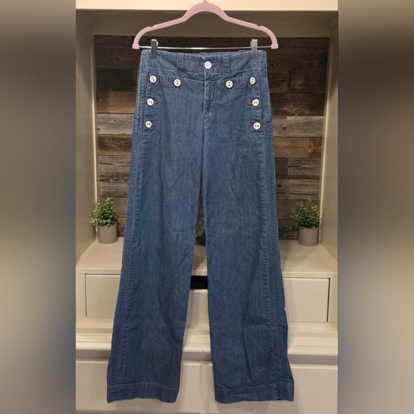 Lux Denim - Lux Wide Leg Jeans with White Button Detail & Adjustable Loop